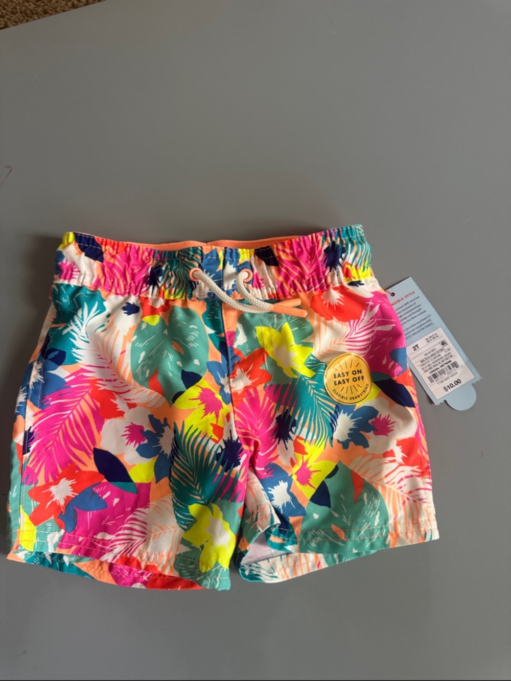 Cat & Jack Kids Neon Tropical Swim Trunks - Pink, Yellow, Teal